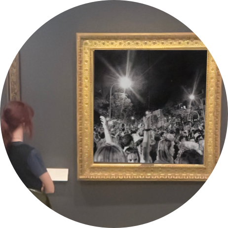 Photo of developer next to an augmented reality artwork.